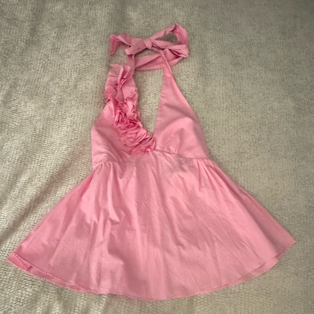 Kika Vargas Avril floral-appliqué cotton-poplin top pink M NWT